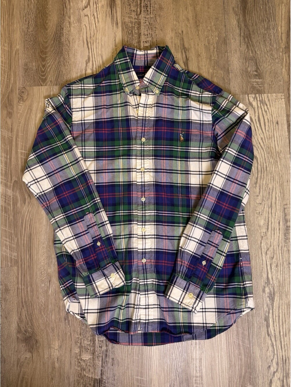 Polo Ralph Lauren Men's M Plaid Oxford Button Down Shirt Green Blue Multi Med